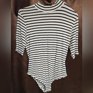 Cupio Black and White Striped Bodysuit